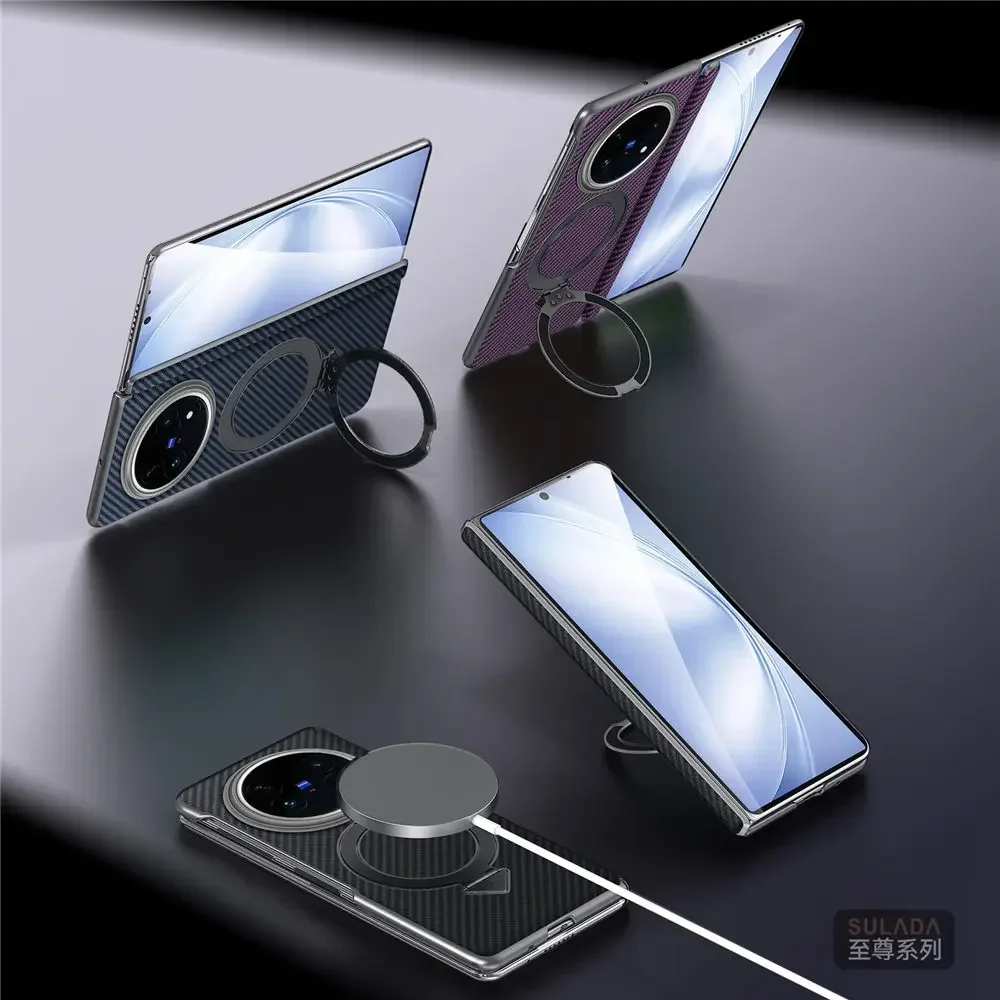 

Оригинальный кожаный чехол Magsafe с узором Sulada из углеродного волокна для Vivo X Fold 5, магнитный шарнирный держатель, кольцо, кронштейн, задняя крышка