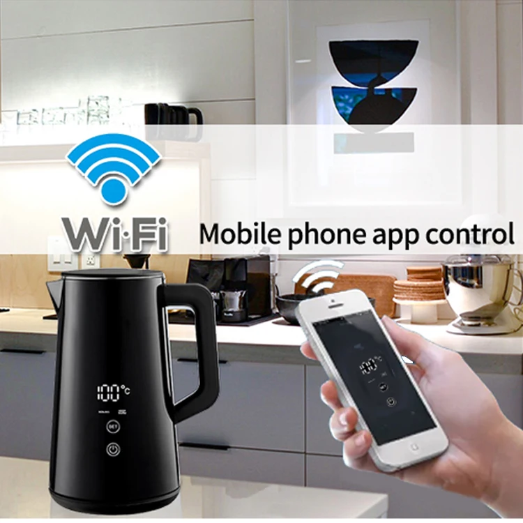 Smart Wifi Digital Keep Warm Display Double Wall Tu-ya Mobile App Temperature Control Electric Kettle With Led Touch Screen