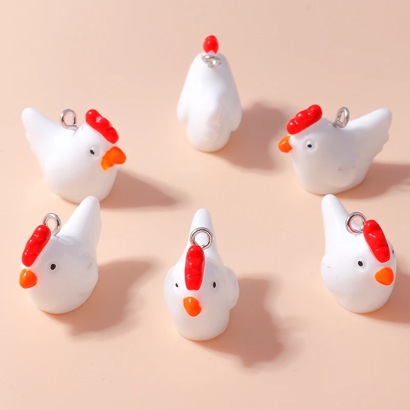 10pcs Lovely Imitation Resin 3D Chicken Charms Kawaii Cock Pendants for DIY Jewelry Making Earrings Bracelets Accessories