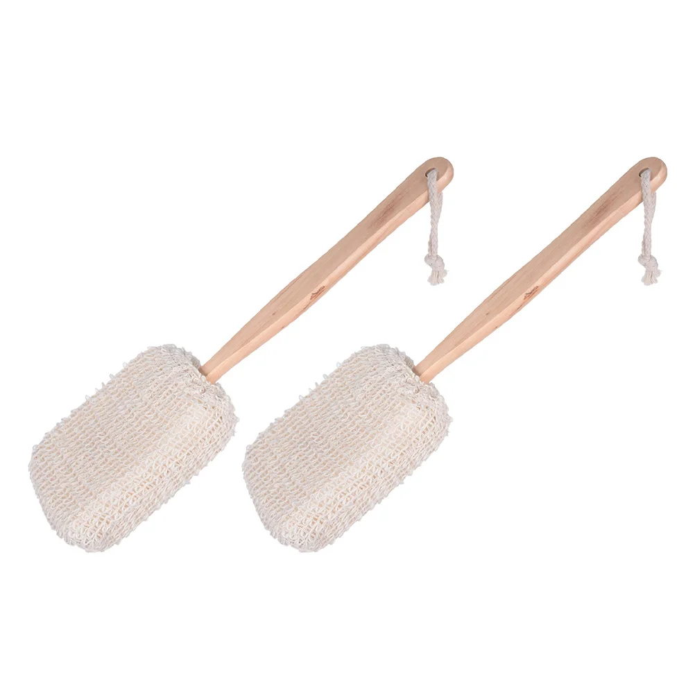

2Pcs Bamboo Bath Brush Long Handle Cotton Linen Exfoliating Back Scrubber for Shower Body Cleaning Massage Bath Brush