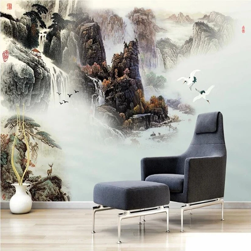 Custom Wallpaper 3D Chinese Landscape Nature Scenery Mural Study Living room sofa TV background wall bedroom restaurant crane 8d