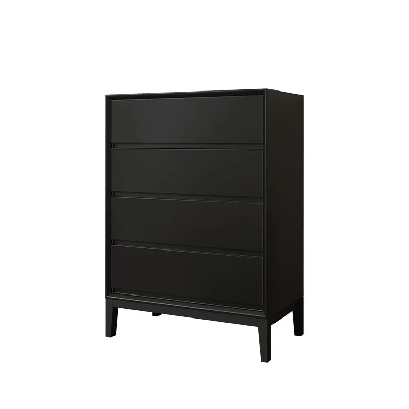 Minimalist solid wood four-chest cabinet, bedroom light luxury modern black cabinet, living room drawer, chest of drawers,