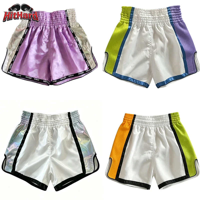 Elastic Waist Muay Thai Shorts Breathable Kickboxing Boxing Training Shorts Shiny Plain Satin MMA Martial Arts Combat Apparel