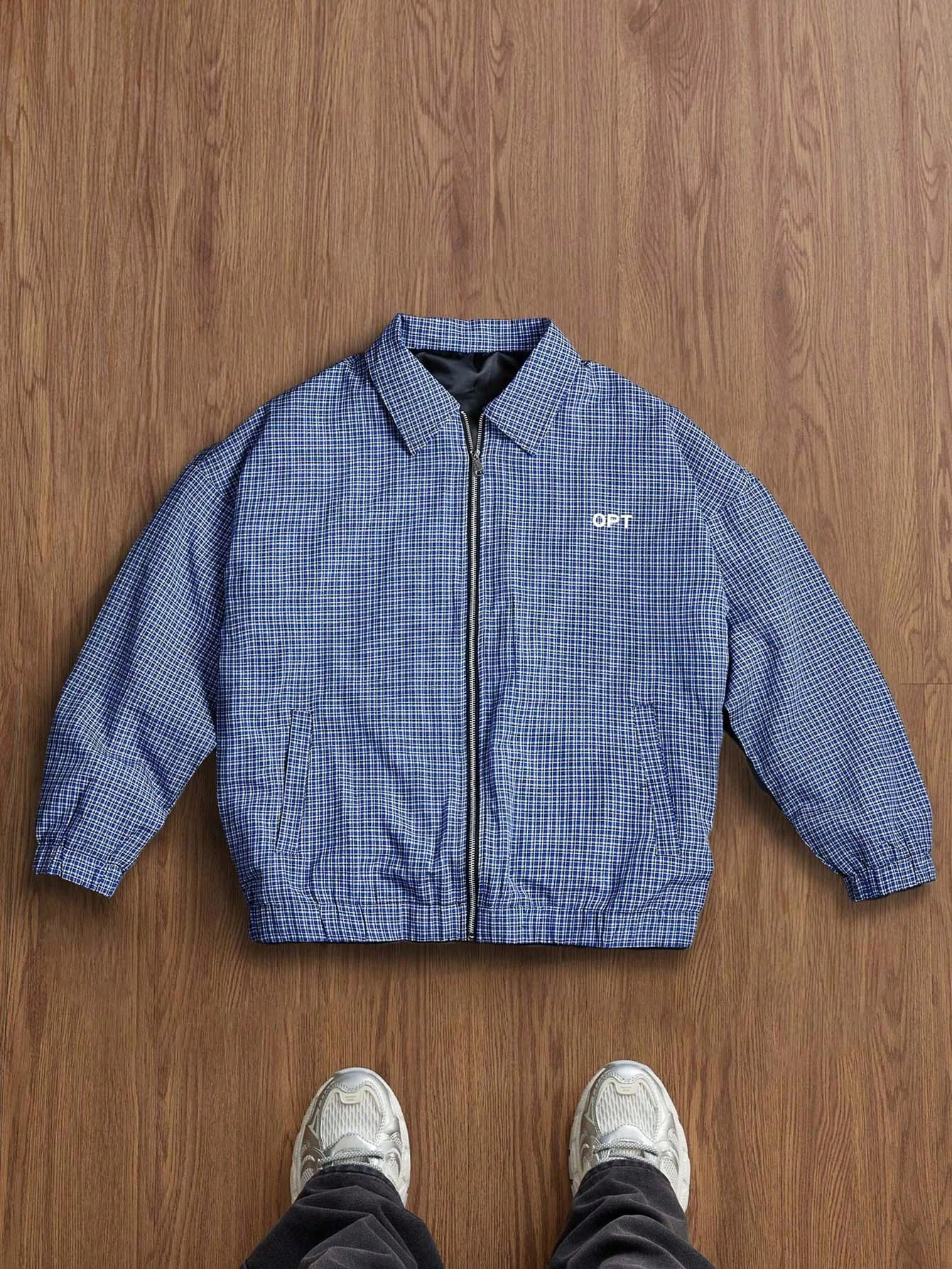 Men's Spring and Autumn Plaid Jacket with Lapel Collar, Loose Fit, Drop Shoulder, Short Zipper Coat, Retro Plaid Design with Lining, Elastic Hem, Available in Multiple Colors, Versatile Top for Men's Daily Wear, Commuting, and Casual Outings