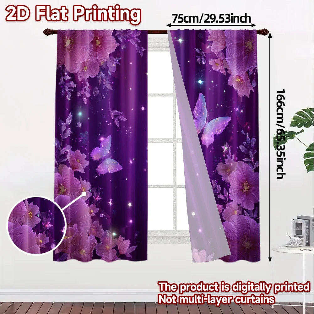 2D Flat Printing,JIT 2pcs, Curtains (Without Rod) Butterfly Bliss Popular Curtains&Drapes Versatile Polyester Fabric Curtains