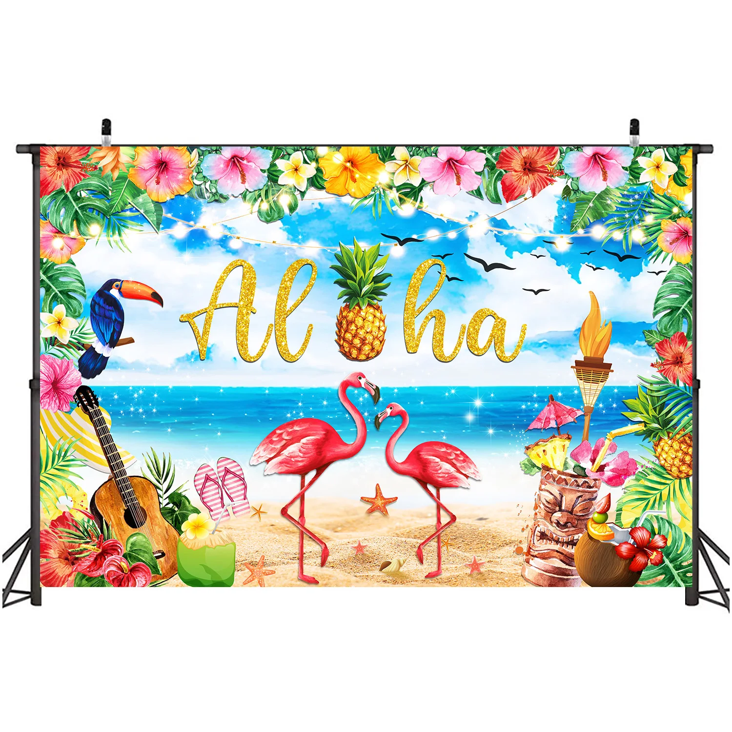 Summer Aloha Birthday Party Backdrop Hawaiian Flamingo Birthday Party Tropical Backdrop Photostudio