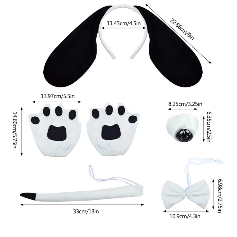 Child Dog Costume Accessories Dog Ear Headband Tail Glove Bowtie Skirt for Boy Girl Christmas Halloween Cosplay Party