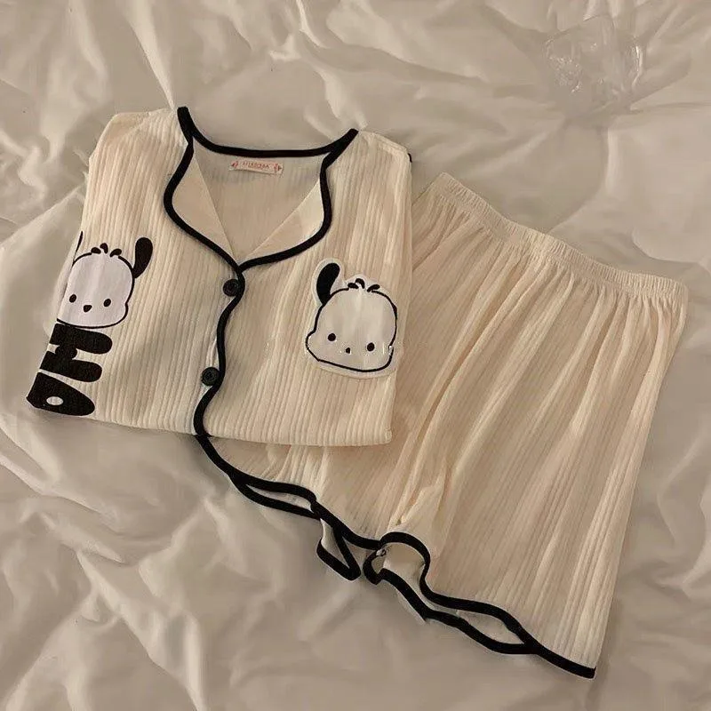 Kawaii Kuromi Pajamas MINISO Anime Pochacco Lovely Girl Student Leisure Time Easy Short Sleeve Shorts Suit Fashion Leisure Wear