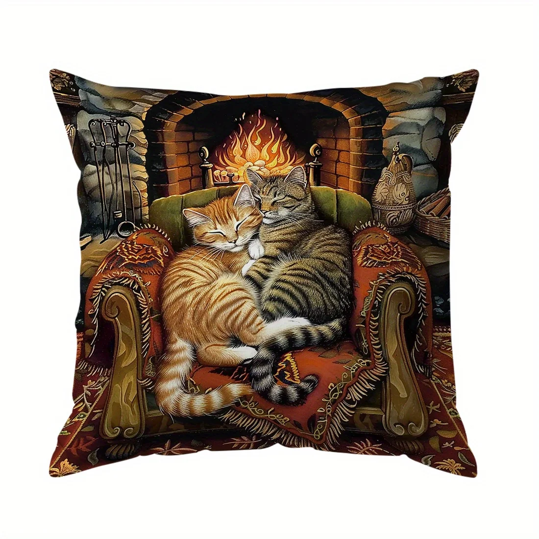 1PC Vintage Cat Pillow Cover, Home Decor Cushion Case for Sofa & Living Room Decor