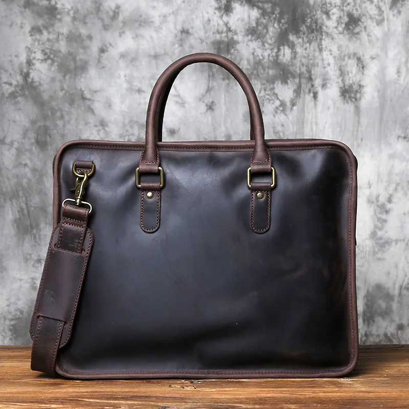 NZPJ Herren Aktentasche Leder Handtasche Retro Top Layer Rindsleder Laptoptasche Crazy Horse Leder Schulter Messenger Bag Luxustasche – Detail 18