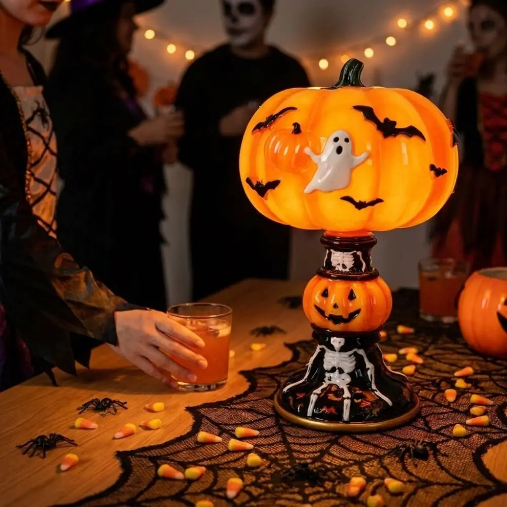 Painted Halloween Night Light Handcrafted USB Powered Witch Hat Table Lamp Vintage Retro Glowing Halloween Table Lamp