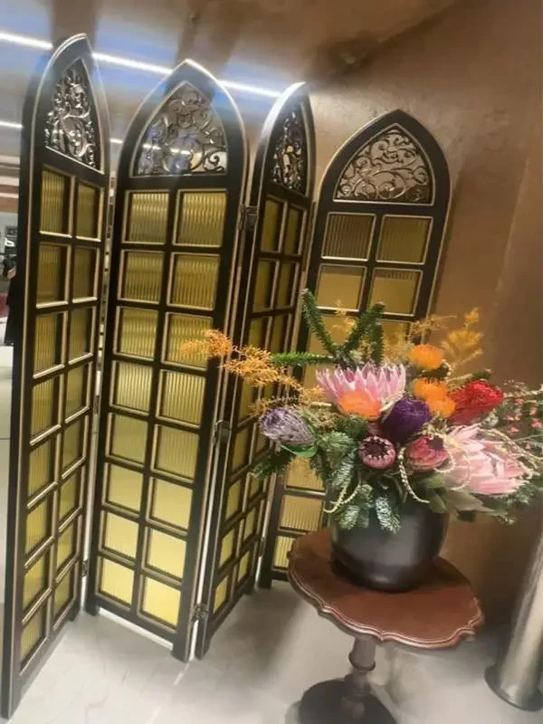 solid wood glass screen partition living room entrance porch cover decorative cabinet French folding mobile folding screen