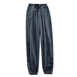 Fall Winter New Men's Sleeping Pants Youth Padded Thickened Coral Fleece Warm Pants Men's Pants Pants Sleeping Pants Large Size