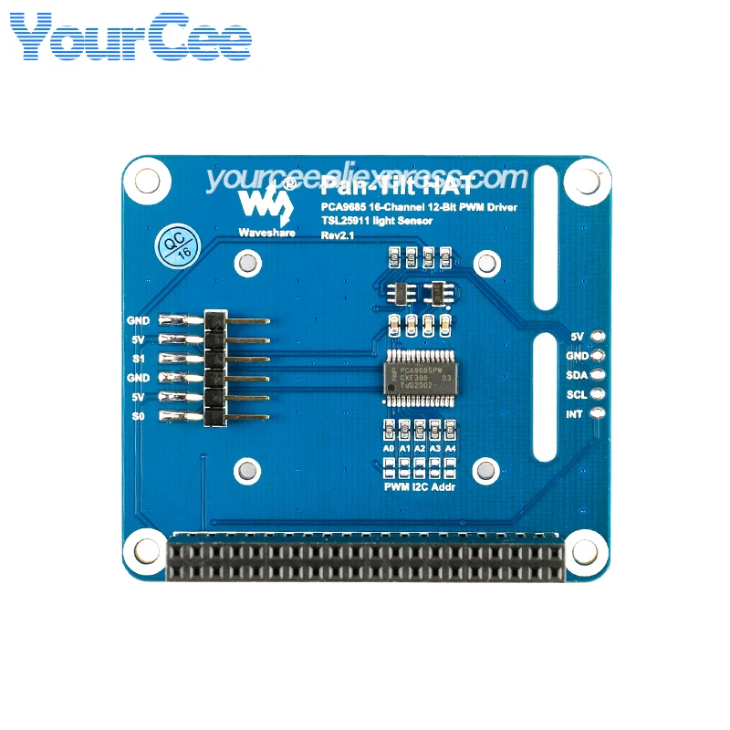 Pan-Tilt HAT 2-DOF Light Intensity Sensing I2C IIC Interface PCA9685 PWM TSL2581 Light Sensor Expansion Board for Raspberry Pi
