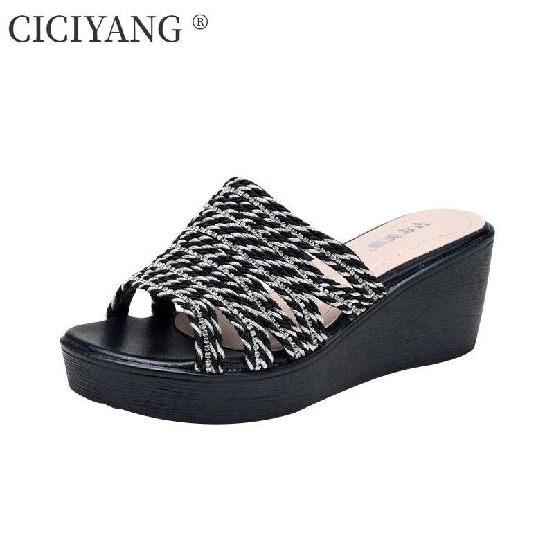 

CICIYANG Women's Slipper Wedges Plus Size 2024 Summer New Fish Mouth Ladies Flip-flops Outdoor Slippers 42 43