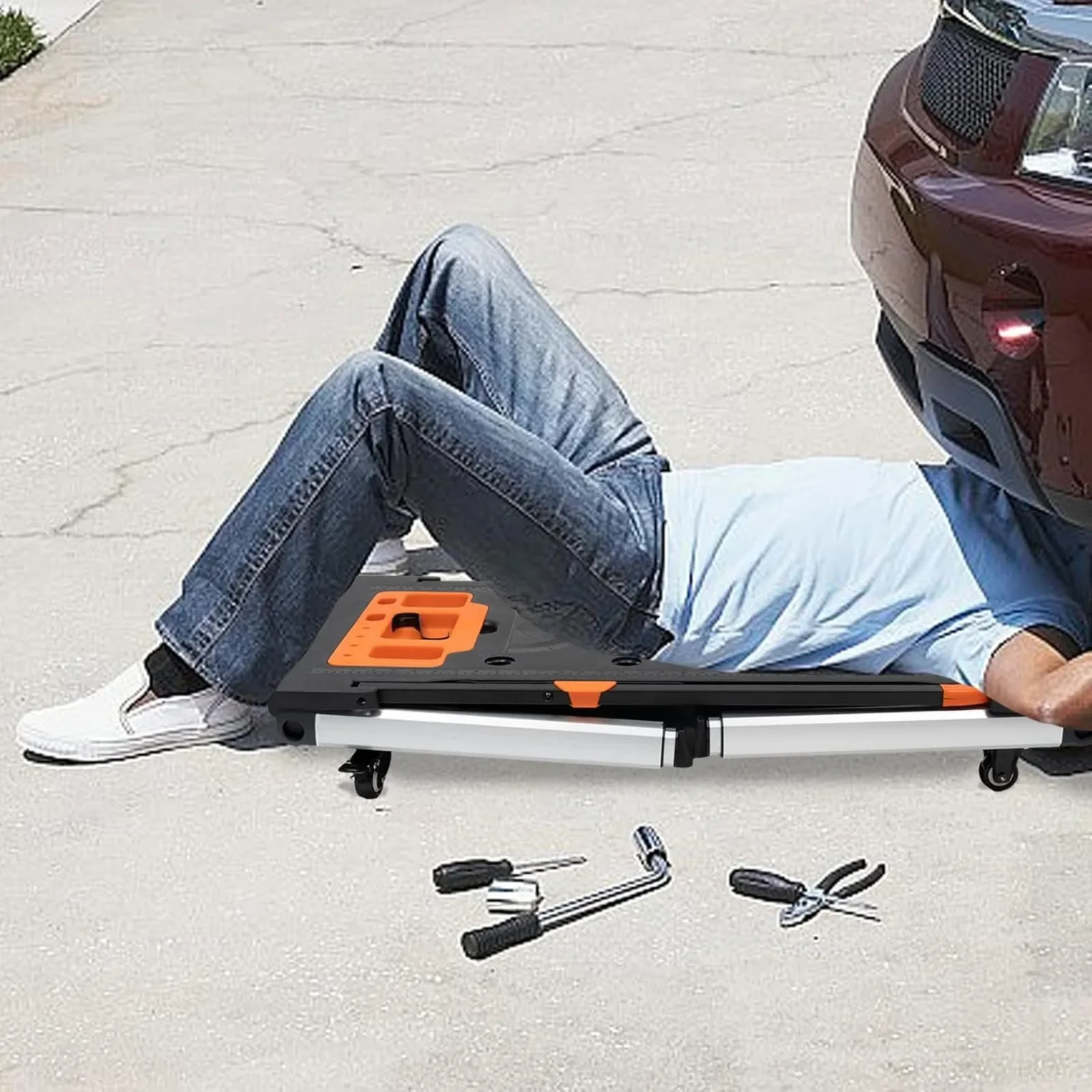 7-in-1 Multifunctional Work Platform, Portable Folding Work bench, Saw Horse, Car Creeper and Hand Truck