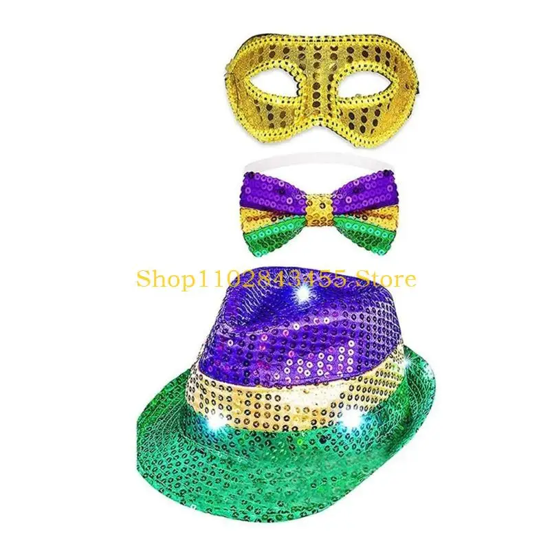 49MC Carvinal Party Accessories for Mardi Gras Festival Decor Glittering Fedora Hat Party Props Supplies Holiday Decoration