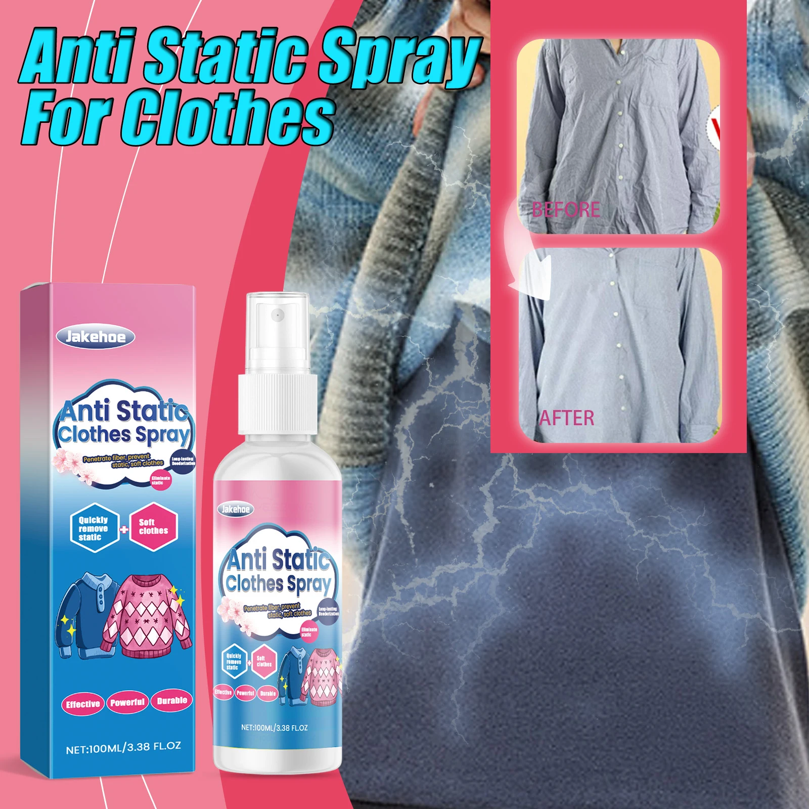 1/3/5pcs Anti Static Spray Quickly Eliminates Static Eectricity Removes Wrinkles Prevents Dust From Sticking Smooth Comfortable