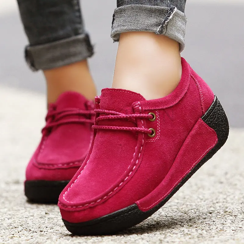 Women Flats Shoes Platform Sneakers Shoes Leather Suede Casual Shoes Slip on Flats Heels Creepers Moccasins 35-41