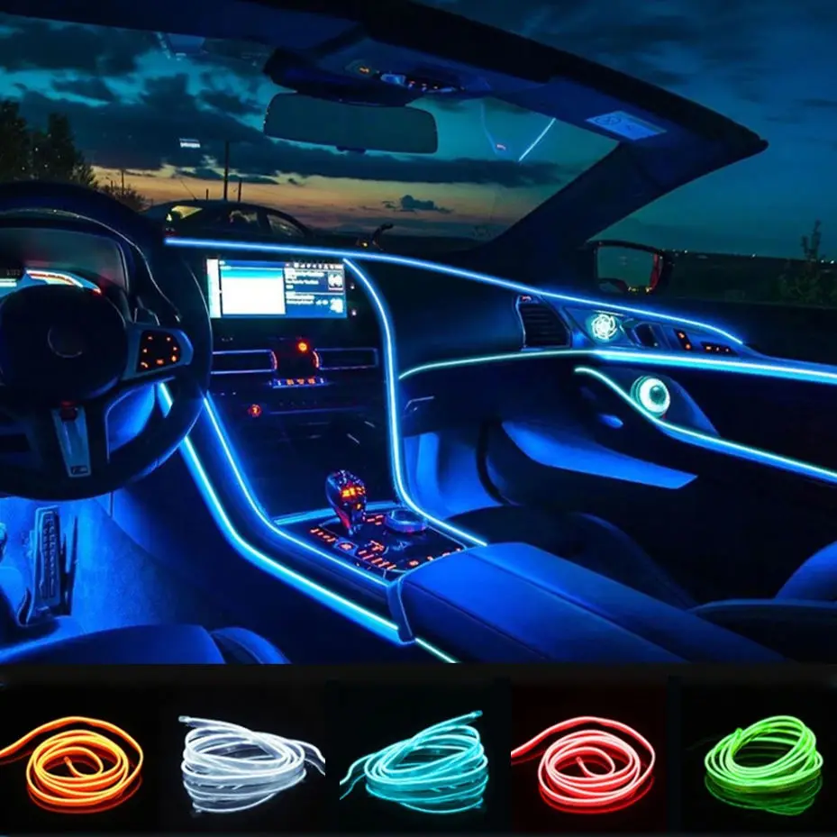 3M Car Interior Led Strip Light Neon EL Wiring Decorative Lamp For Auto DIY Flexible Ambient Light USB Party Atmosphere Diode