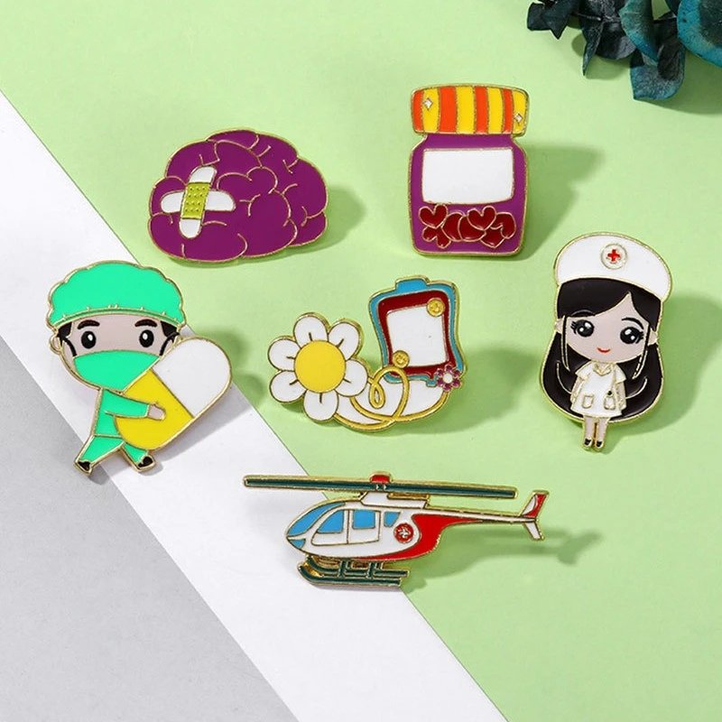 New Style Creative Cute Cartoon Medical Nurse Doctor Series Design Metal Enamel Brooch Pin Badge DIY Clothing Bag Hat  Accessory view 4