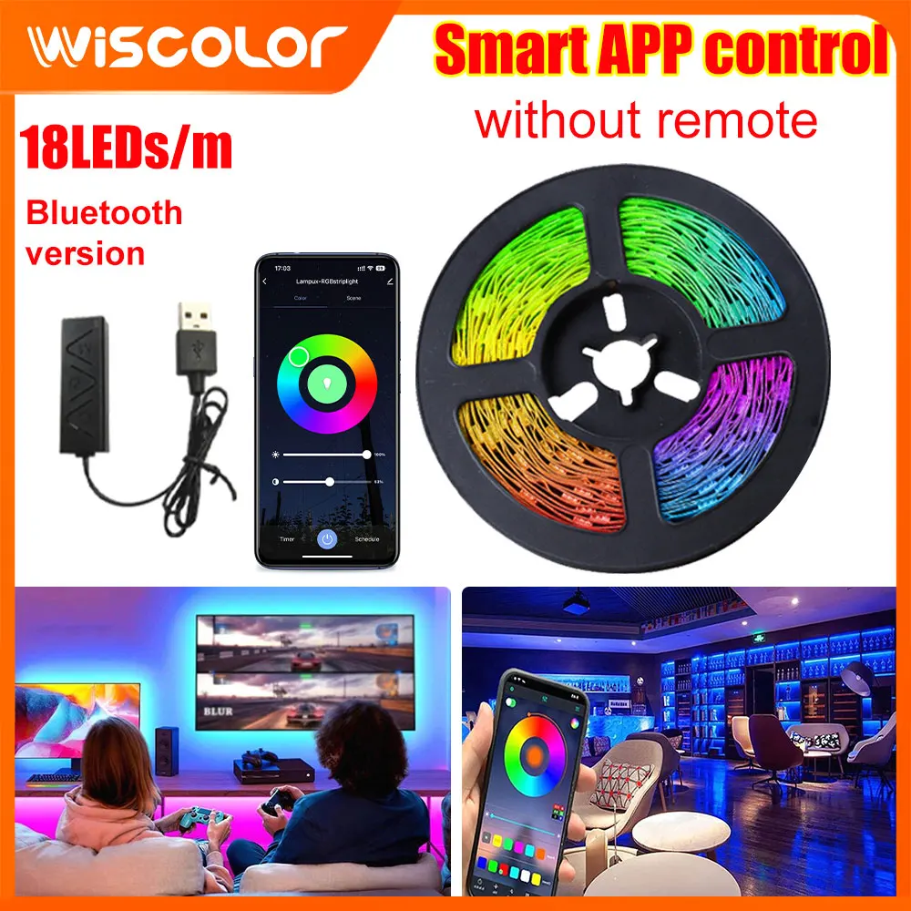 USB 5V LED Lights Strip Tape Flexible Lamp RGBIC Music Sync Color Changing App Control TV Backlight Room Decorations Lighting
