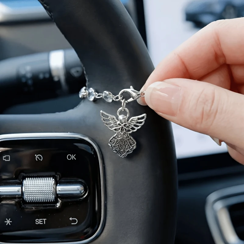 1Guardian Angel Pendant Car Interior Decoration Charm Wings Car Steering Wheel Chain