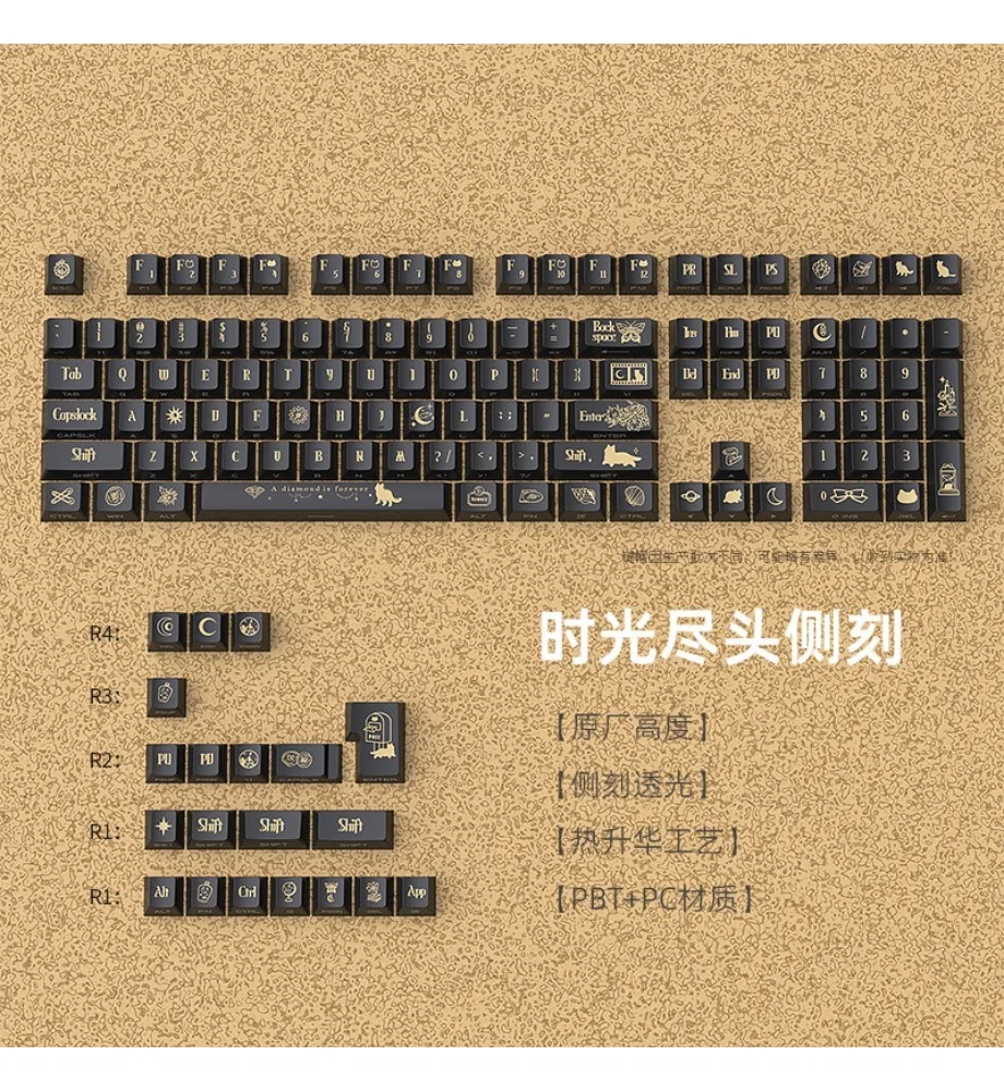 Keycap Fog shadow End of time Keycap Original height 128 keys Small full set of PBT side engraving Hot sublimation trend