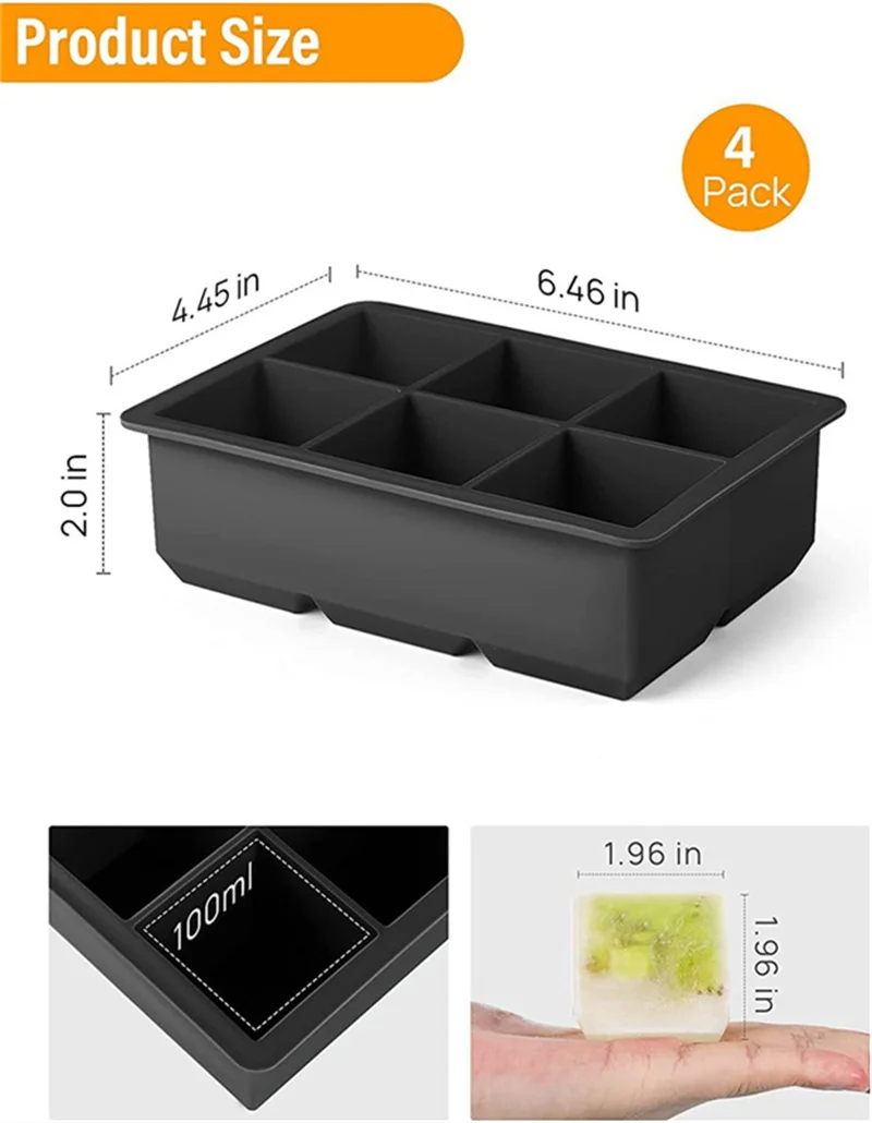 Grid Big Ice Food Mold Giant Jumbo Large Food Grade Silicone Ice Cube Square Tray Mold DIY Ice Maker Ice Cube Tray