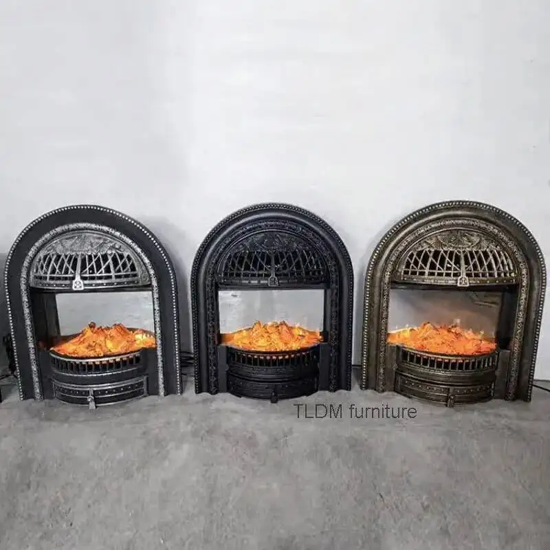 Iron French European Living Furnace Room Fireplace Arc Ornamental Core Heating Luxury Cast Simulation Flame Fireplace P
