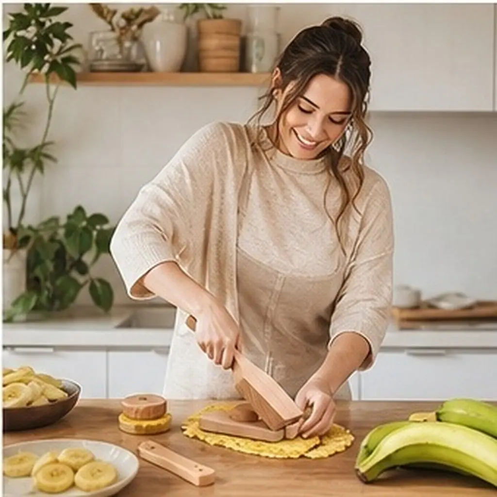 Solid Wood Foldable Banana Press Plantain Smasher for Crispy Tostones Authentic Caribbean Cooking Stuffed Plantain Cups Baking
