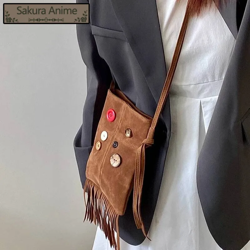 กระเป๋าสะพายไหล่สไตล์วินเทจญี่ปุ่น Y2k แฟชั่นผู้หญิง กระเป๋าใส่โทรศัพท์มือถือขนาดเล็กแบบมีกระดุม สไตล์ลำลอง น่ารัก กระเป๋าถือแบบสะพายข้าง