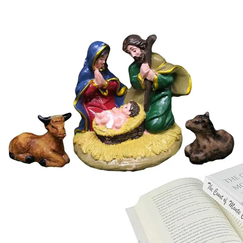 Christmas Nativity Scene Jesus Born Figurine Sculpture Resin Christmas Figures Decorative Table Centerpiece For Entrance Cafe