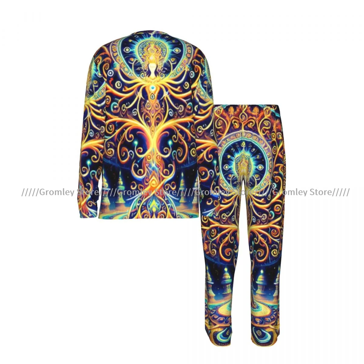 Men's Pajama Set Long Sleeve and Long Pants Mandala Of The Mosque Colorful Illustration Soft Sleepwear for Home