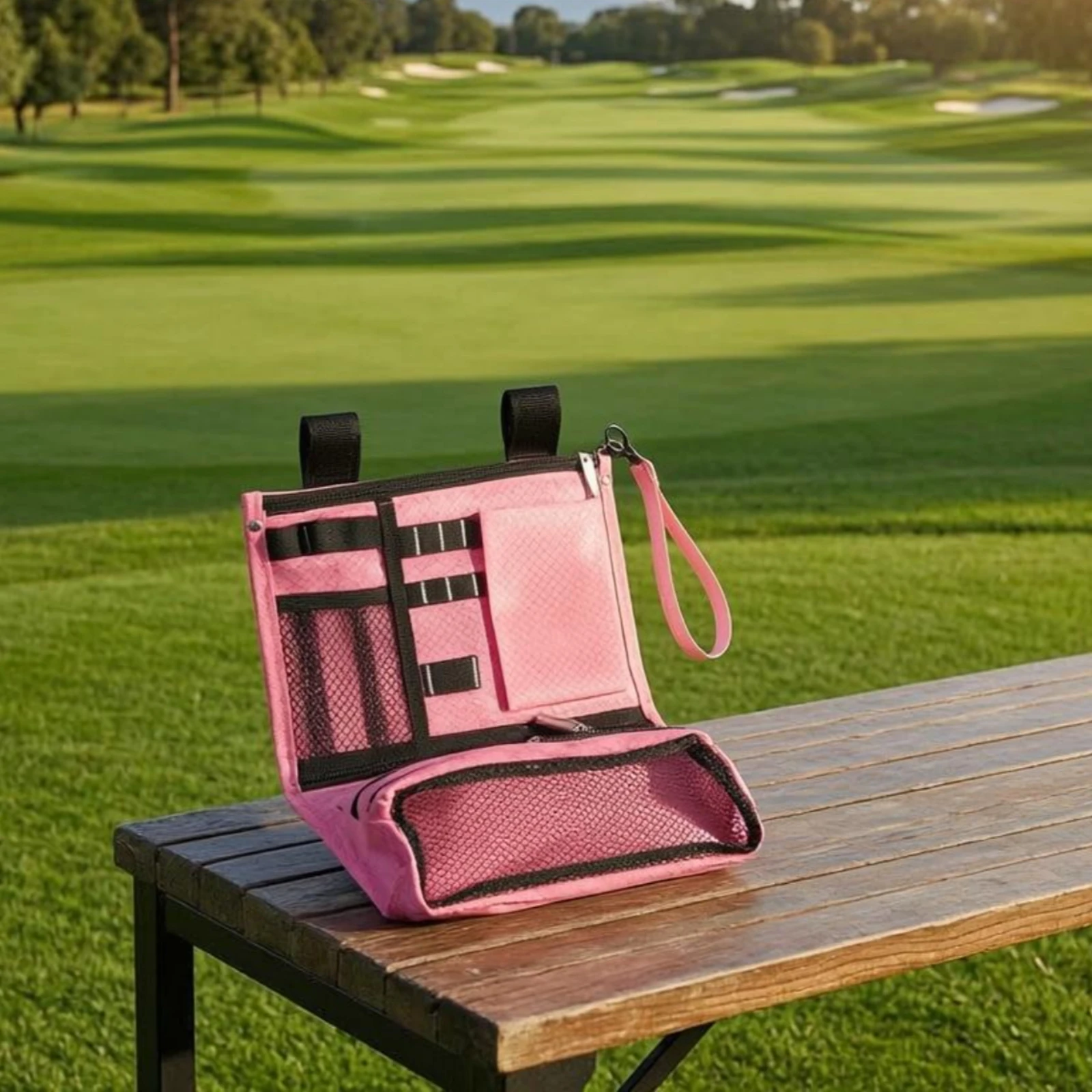 Golf Accessory Pouch Oxford Cloth Foldable Golf Organizer Cart Pouch Multi-Pocket Wrist Strap