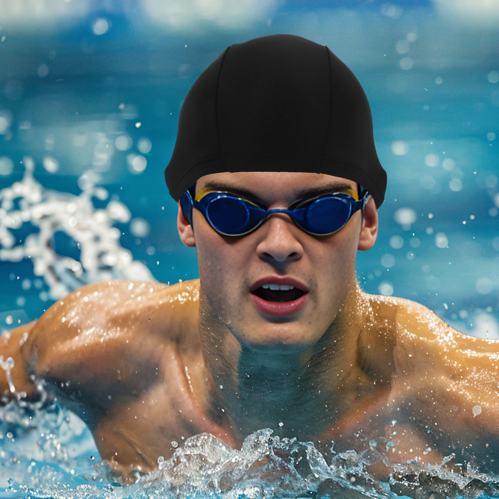 

Solid Color Swimming Cap for Adults Men Women Bathing Swimmers Fabric Reusable One Size Fits Sun Protection Anti Skid Water