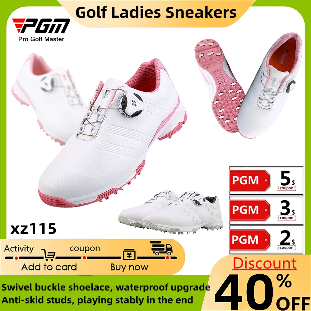 

PGM Golf Ladies Sneakers Non-slip Waterproof Lightweight Automatic Turnbuckle Laces Soft Microfiber Golf Ladies Shoes Casual