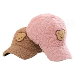 Doitbest 2023 Winter Boy Girl Cap Baseball Bear Cartoon Child Lamb Fluff Thicken Kids Child Peaked Caps Snapback Gorras