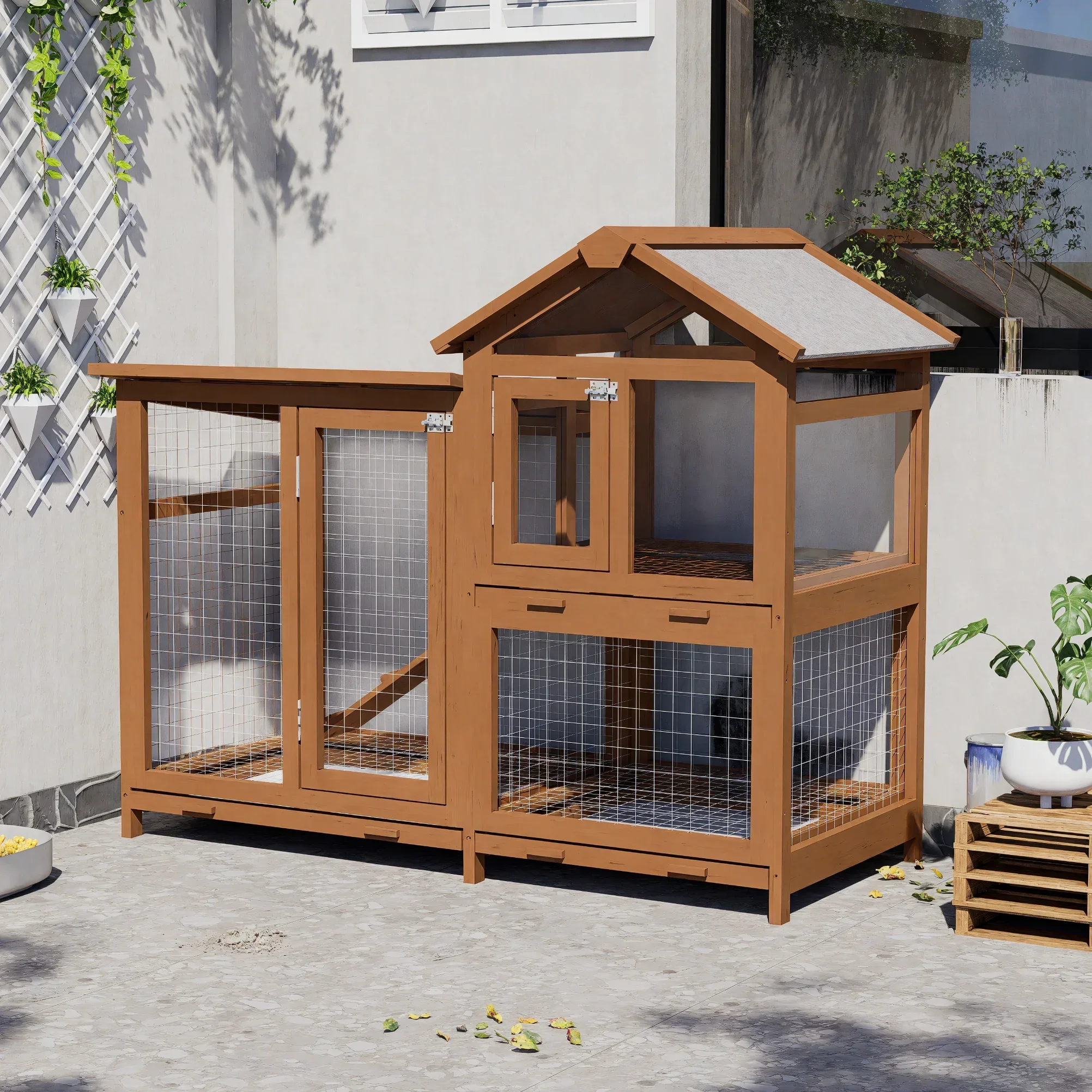 AA  outdoor rainproof rabbit cage Household kindergarten Pet rabbit villa Wooden house Chicken Duck house Rabbit cat nest