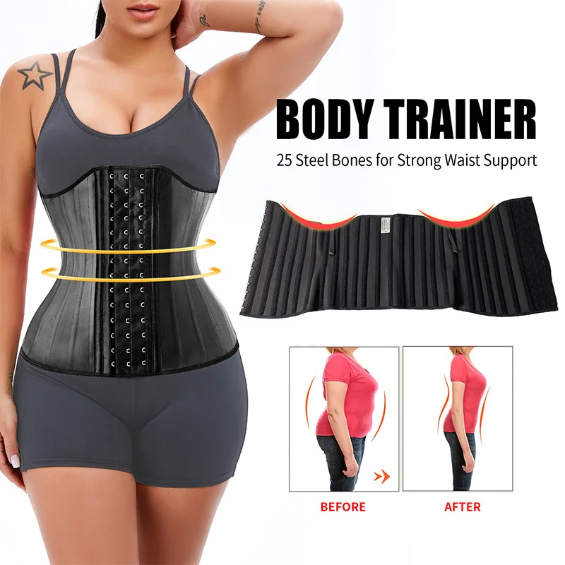 25 Steel Bones Latex Rubber Waist Trainer Cincher Corset Shapewear Slimming Belly Body Shaper Modeling Strap Reductive Girdle