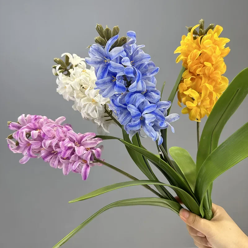 2pcs Real Touch Artificial Flowers 3D Printing Hyacinths Green Plant Auditorium Decoration Simulation Flower Yellow Hyacinth