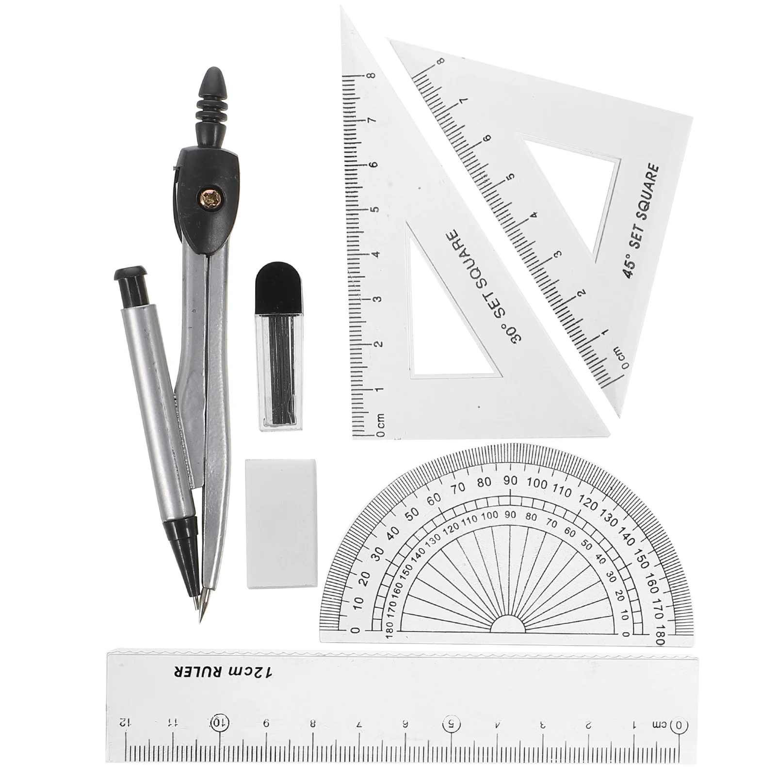 Set di bussole strumento di disegno della geometria con gomma da cancellare per matita con righello divisore goniometro