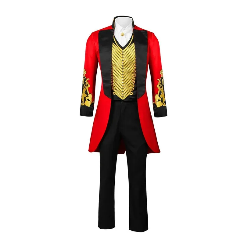 

qq78Request7Movie Great Showman Cosplay Costume Adult Red Coat Shirt Pants Fulll Set Circus King Barnum Role Play Suit Halloween