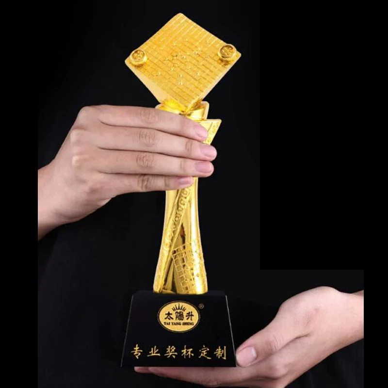 Customization Go Resin Trophy Gold Plated, Creative Enterprise Award Honor Competition, Home Decor Bottom Crystal Engraved Medal