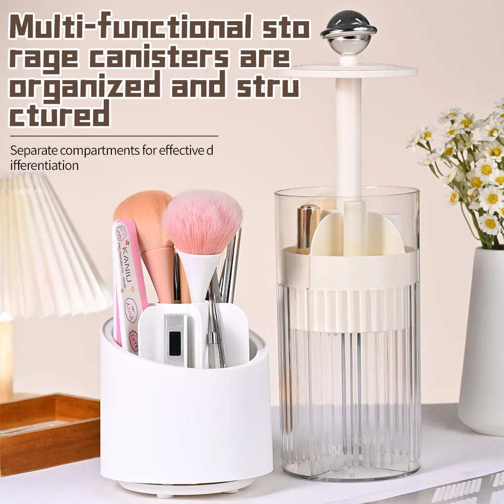 KANIU Press Lifting Rotating Brush Storage Rotatable Makeup Brush Storage Holder Transparent Dust-Proof Makeup Brush Storage Box