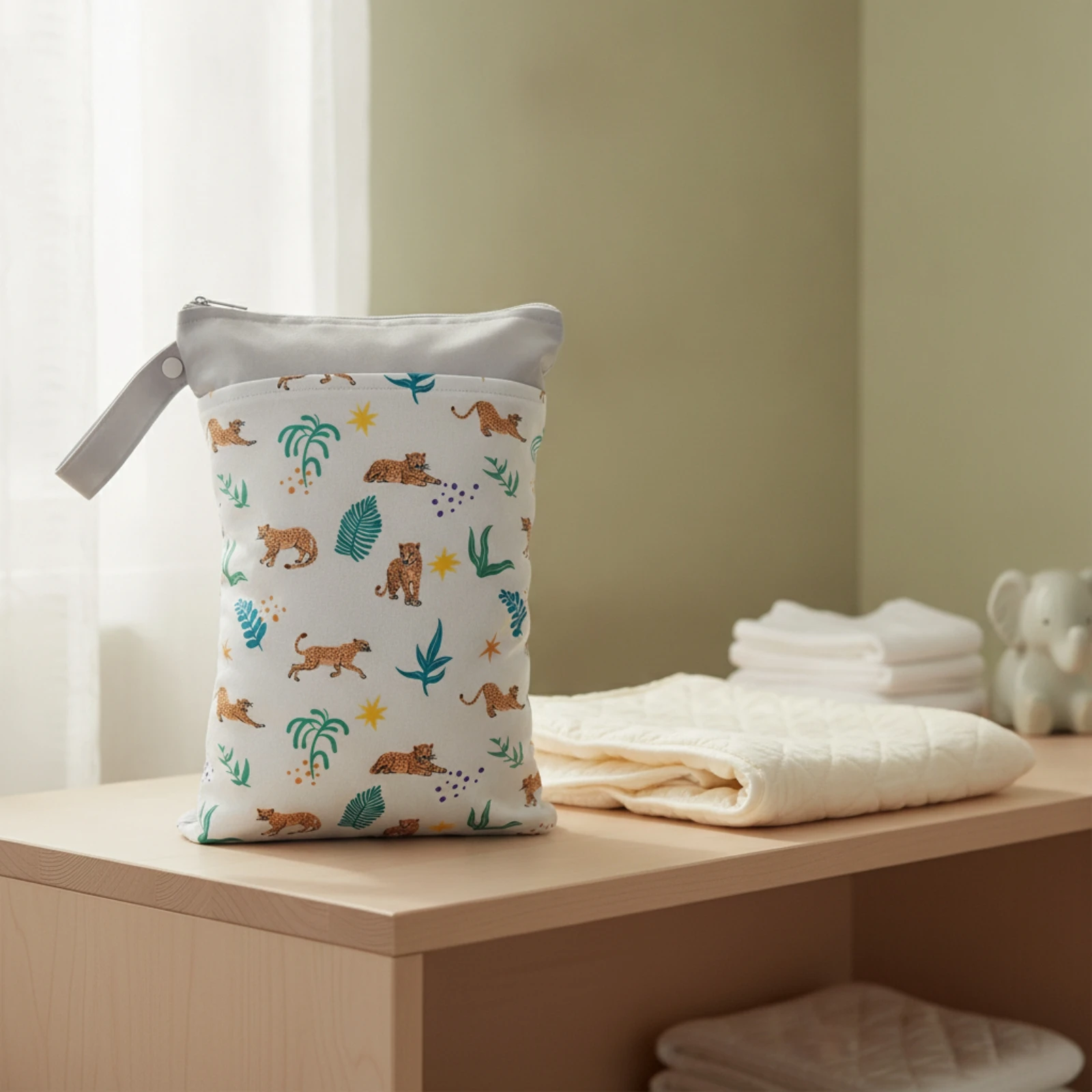 wet/dry Bag Reusable Wet Bag with Wrist Strap Zippered Pouch Two-compartmentPocket Washable for Parents, Travel, Nursery