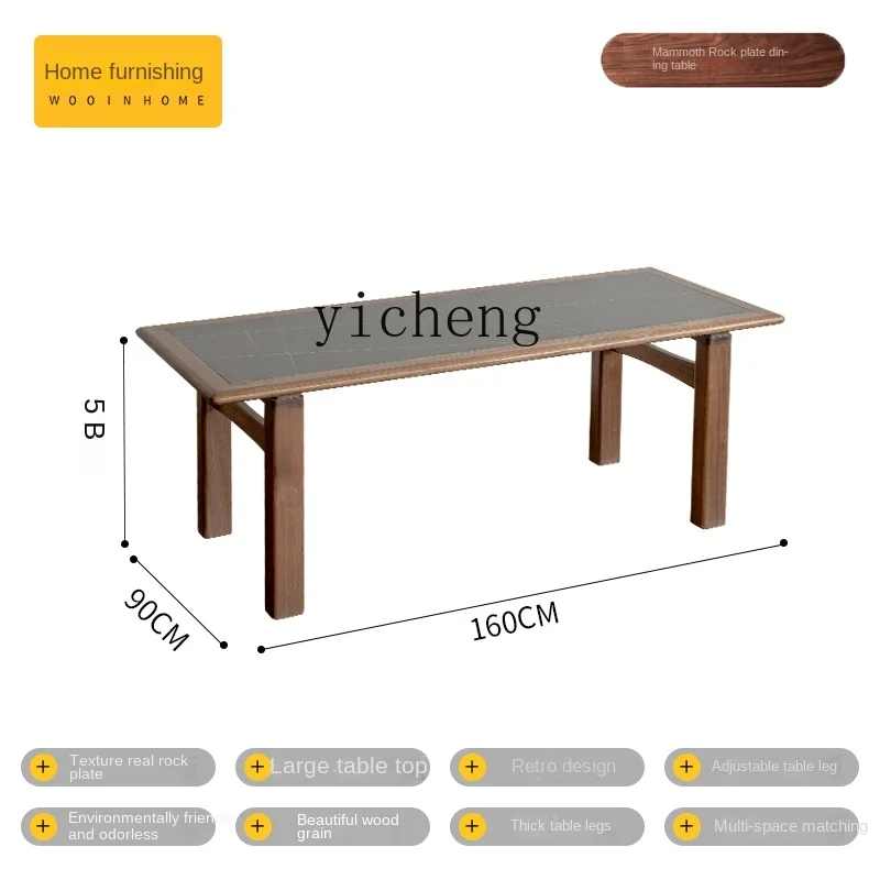 ZK Stone Plate Dining Table Home Nordic Black Walnut Solid Wood Rectangular Dining Table and Chair Large Desk