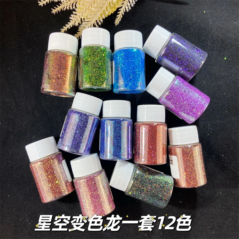 Copos de uñas camaleón iridiscente, polvo de uñas camaleón, láser holográfico, lentejuelas de colores, 12 colores, 20ML