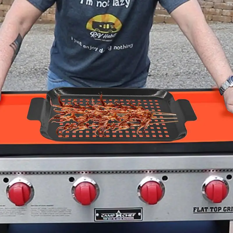 BBQ-grillpan 2X anti-aanbak barbecue-grillpan met handgrepen Campingkookgerei Binnen Buiten Gebruik voor houtskoolgrills Gerookt