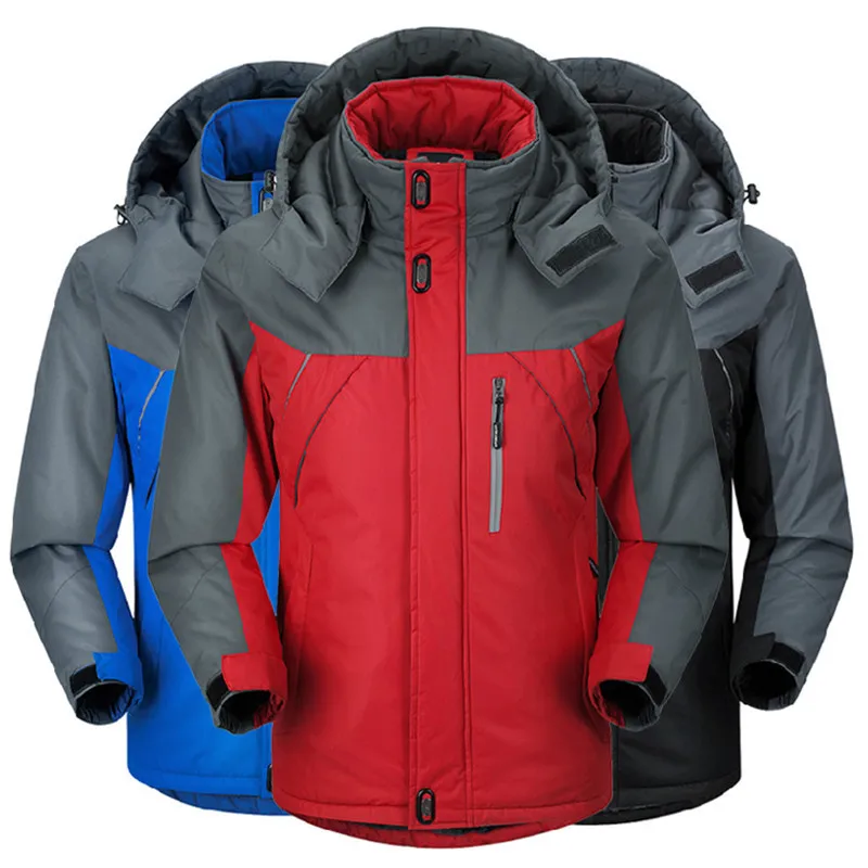 Men's Winter Warm Waterproof Ski Jacket Hooded Windbreaker Windproof Fleece Lined Bomber Coat for Mountain Snow